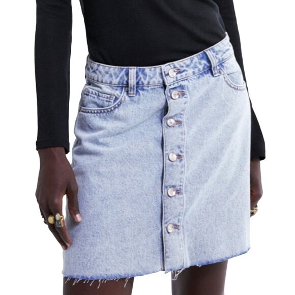 Zara Front Button Washed Denim Mini Skirt, Size S - Picture 14 of 15